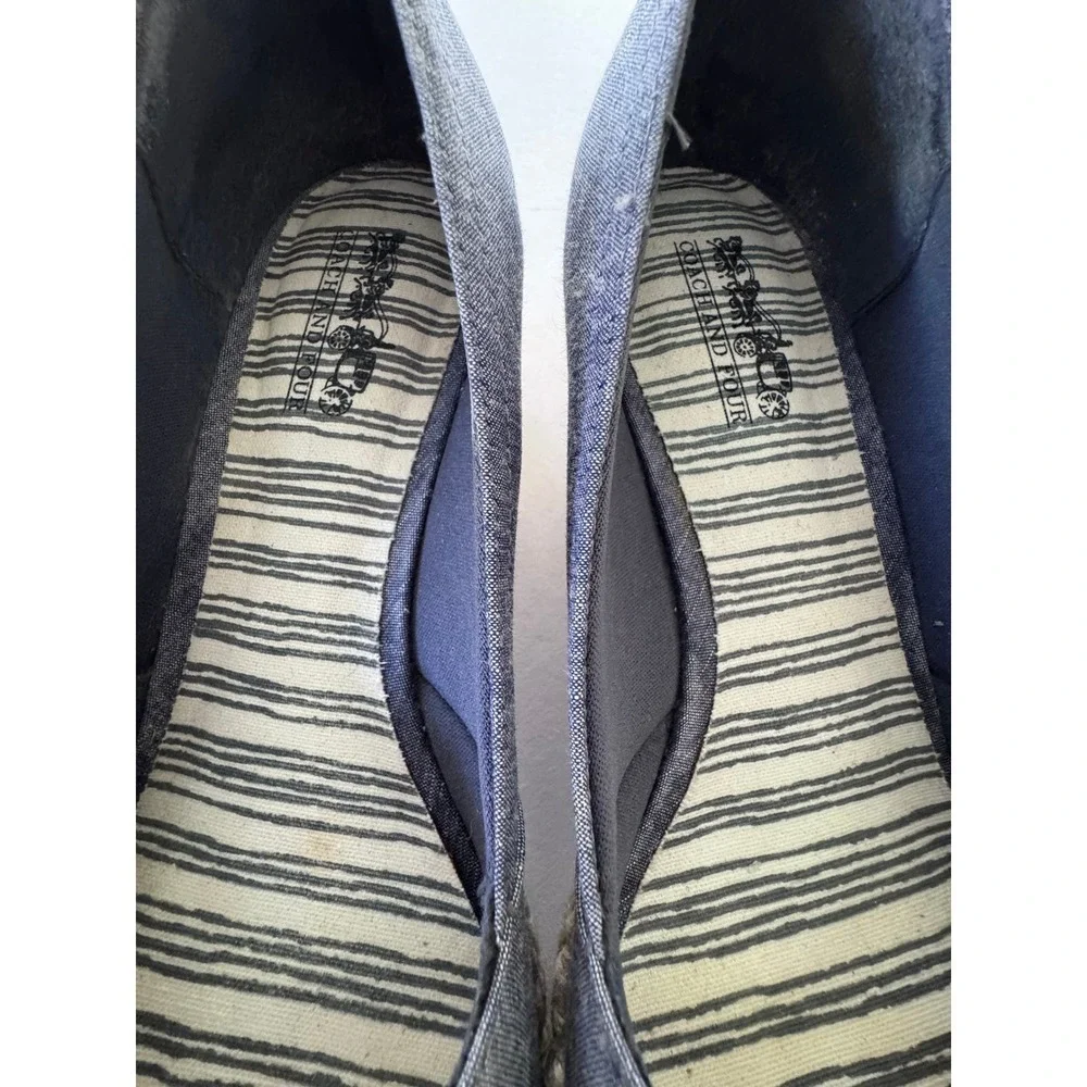 Coach and Four Peep Toe Wedge Size 7.5 Blue Chambray Espadrille Sandals